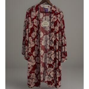 knox rose red floral open front Sheer Jacket NWT Cottagecore Boho XL